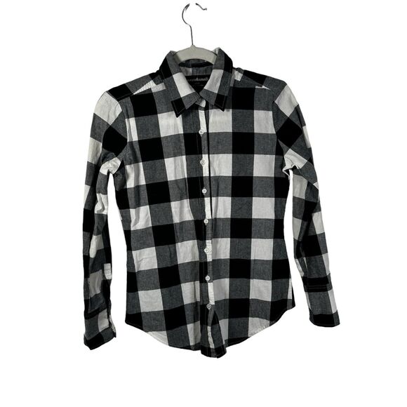 Norma Kamali Black White Buffalo Plaid Long Sleeve Button Down Shirt Womens XS - Picture 1 of 6